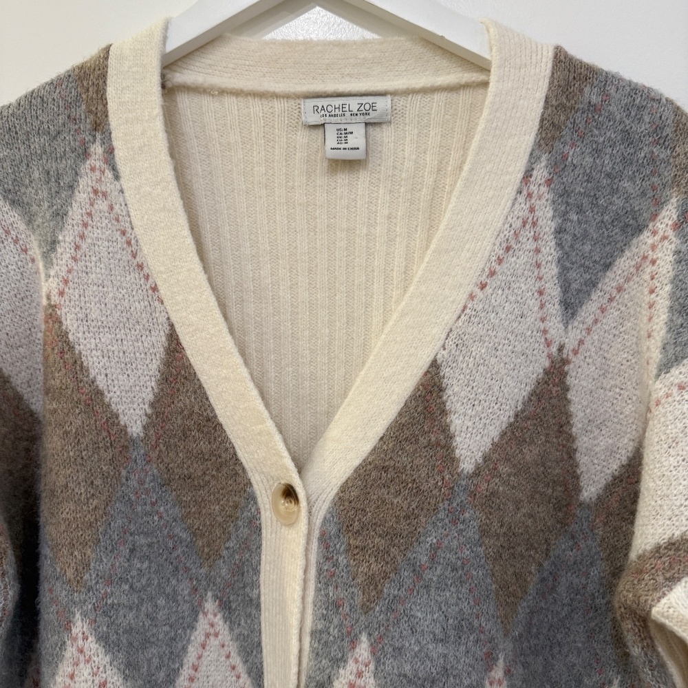 Argyle Cardigan Sweater Preppy School Girl Classic Grandpa Academia Diamond MED